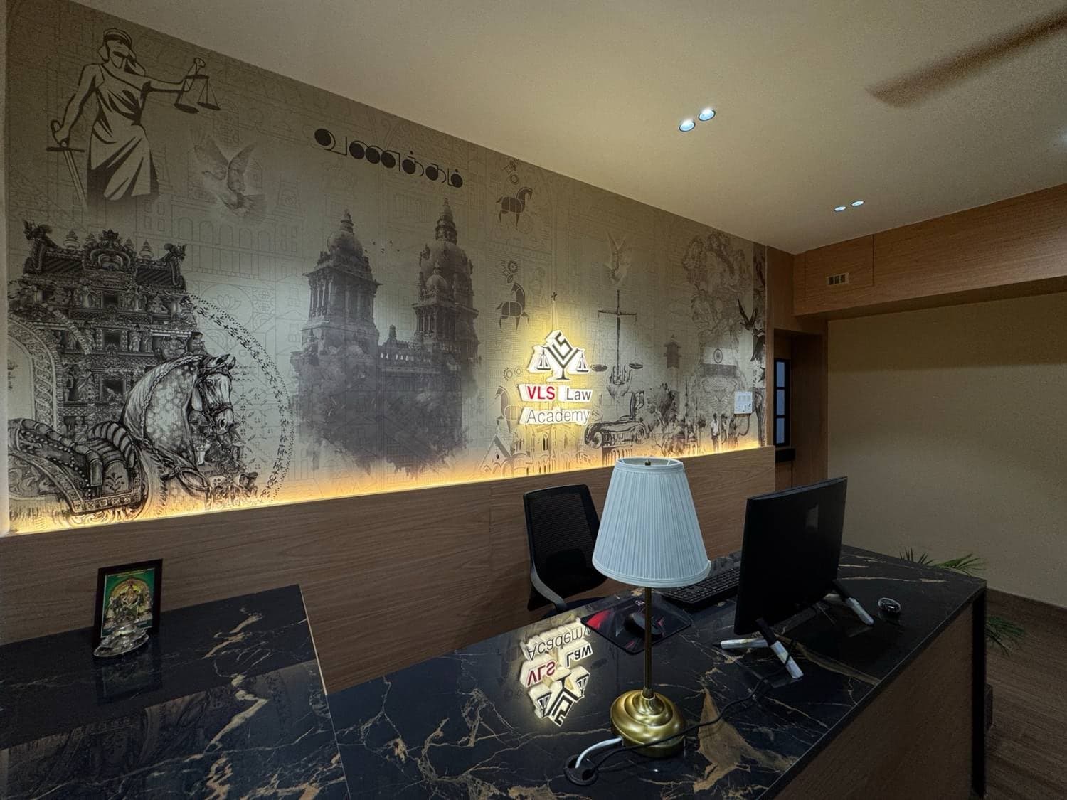 Interior of the VLS Law Academy classroom with VLS branding